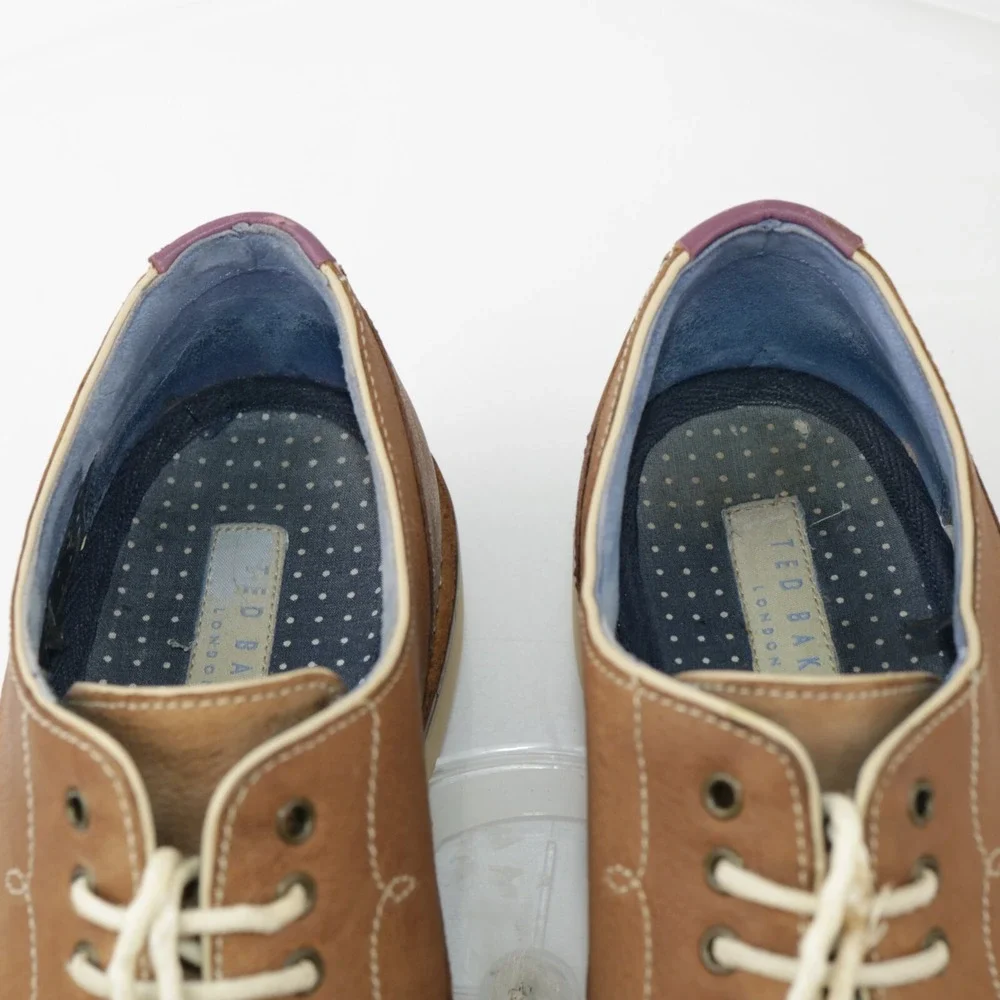 Ted Baker Mens Tich Oxford Size 8 Brown Leather Plain Toe Lug Sole Casual Shoes